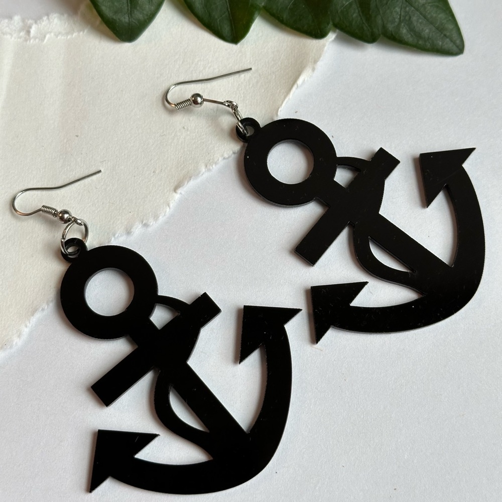 Black Anchor Dangle Earrings